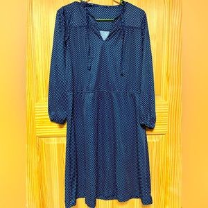 Vintage Long Sleeve Blue and White Polka Dot Dress